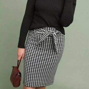Maeve Anthropologie Black White Gingham Plaid Tie Waist Pencil Skirt Size XS